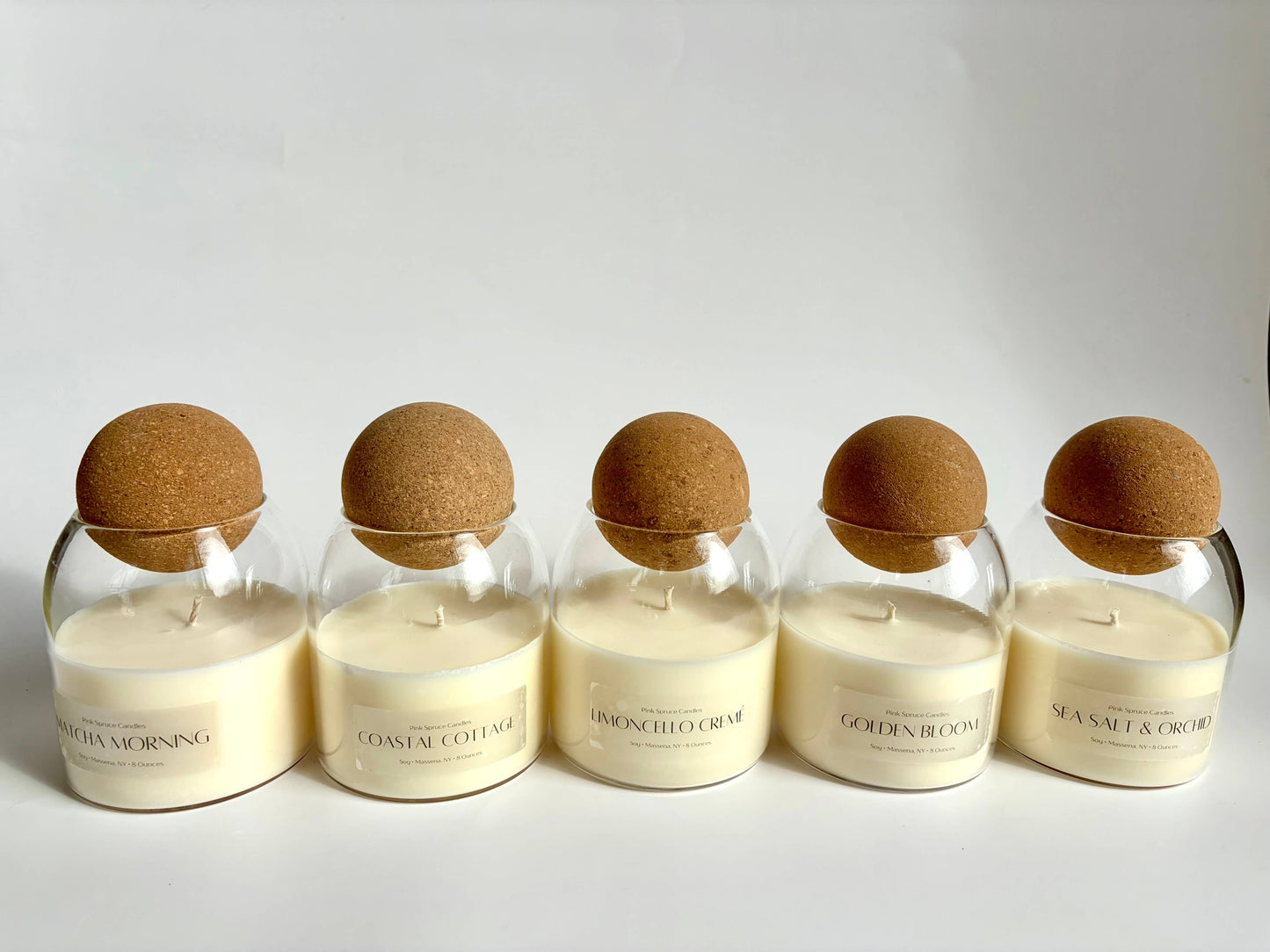 Handpoured Sea Salt & Orchid cork ball top soy candle 