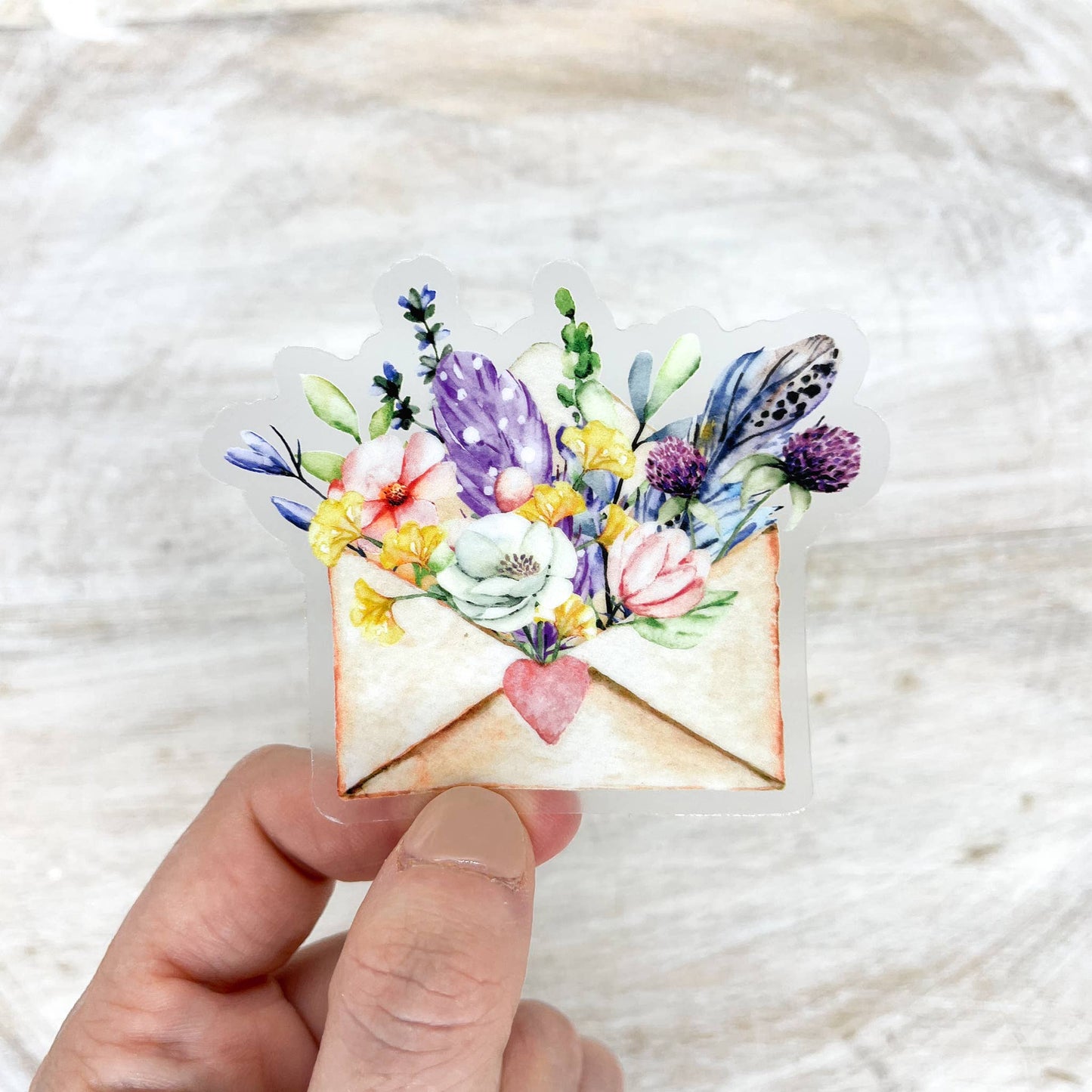 Spring Floral Envelope, Clear Sticker, 3x3 inch