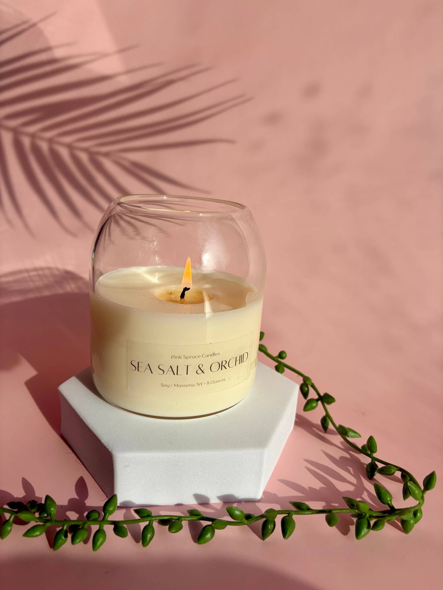 Handpoured Sea Salt & Orchid cork ball top soy candle 