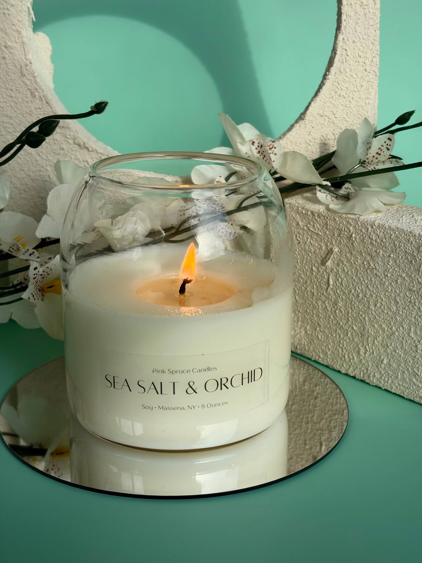 Handpoured Sea Salt & Orchid cork ball top soy candle 
