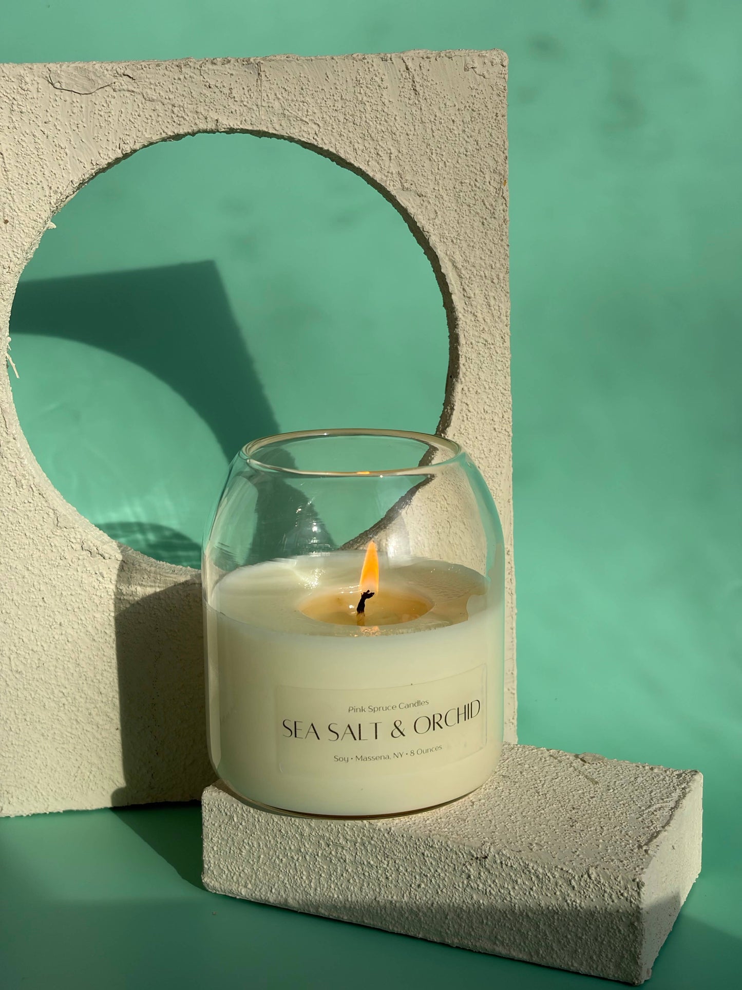 Handpoured Sea Salt & Orchid cork ball top soy candle 