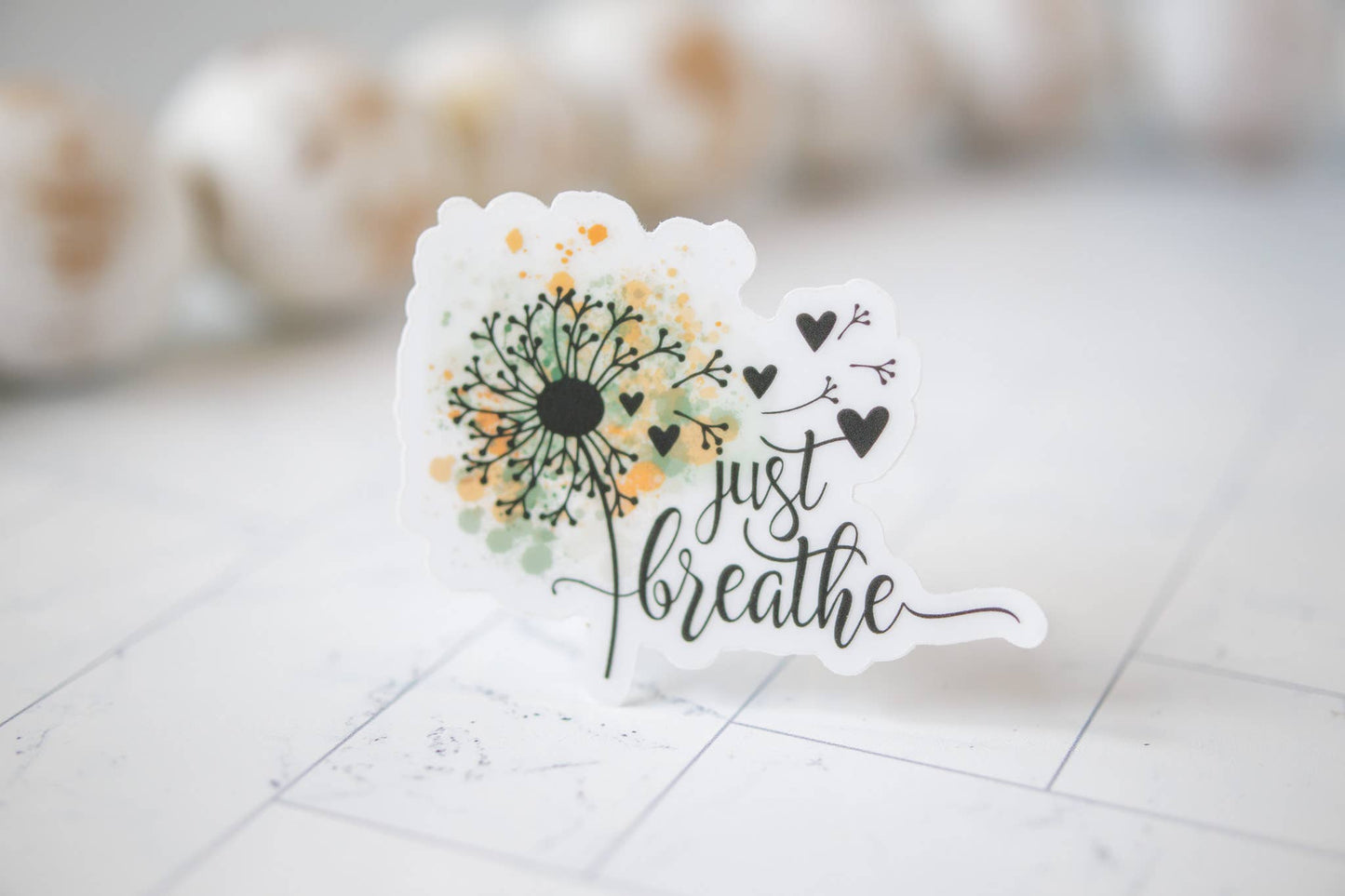 Just Breathe, Flower, Inspirational Vinyl Sticker, 3x3 in.