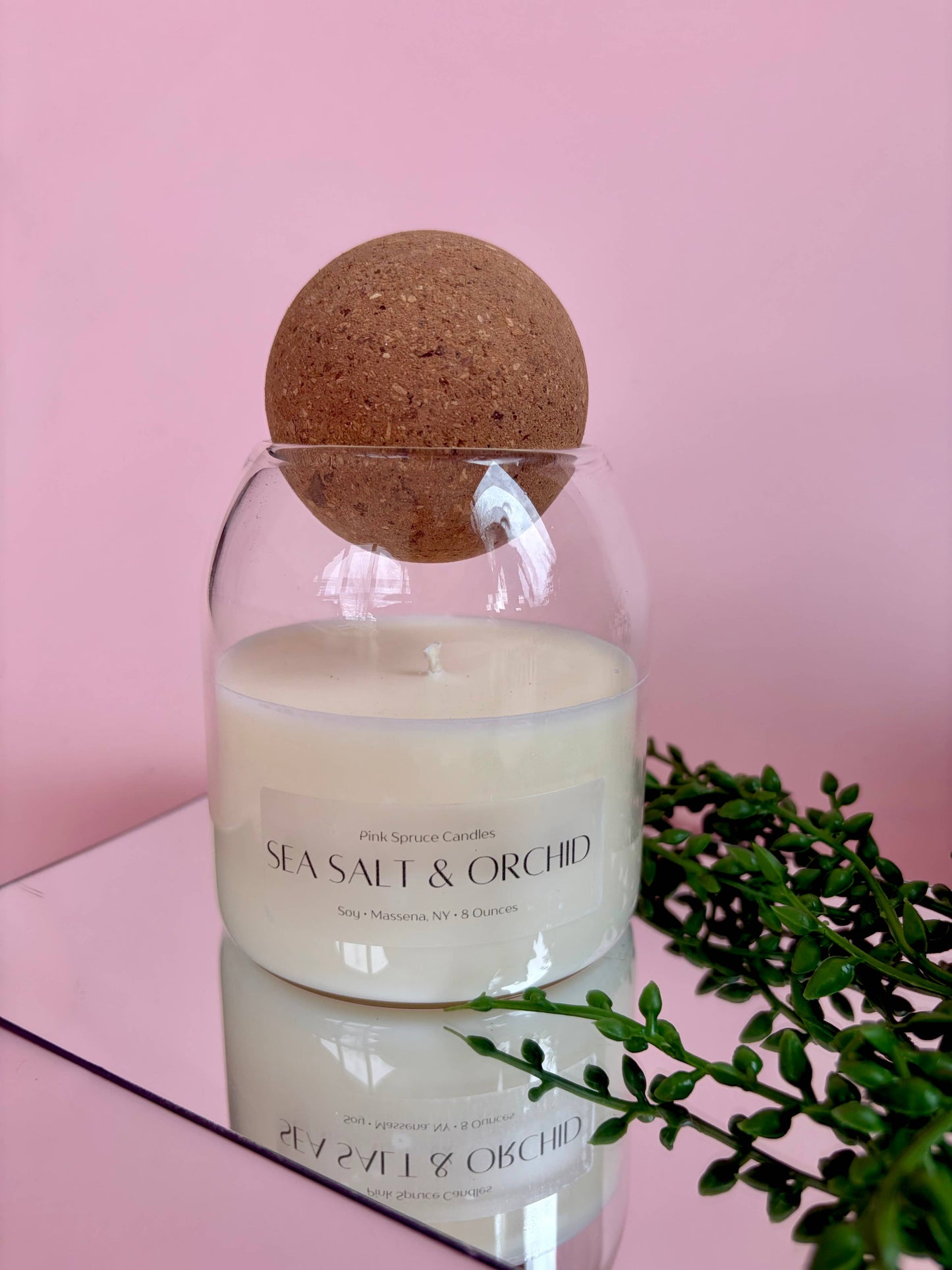 Handpoured Sea Salt & Orchid cork ball top soy candle 