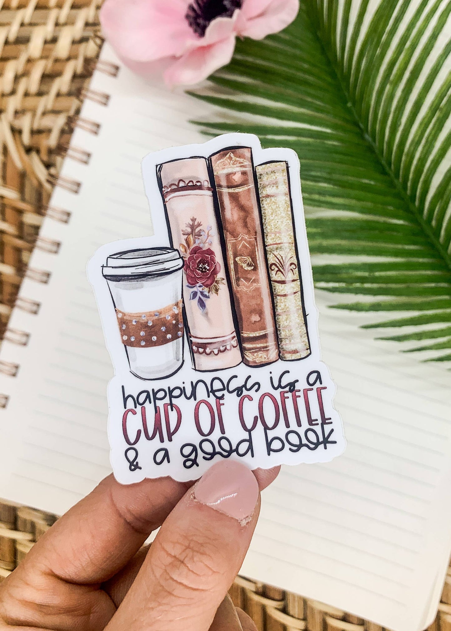 Happiness Is A Cup Of Coffee, Vinyl, Sticker, 3x3 inch