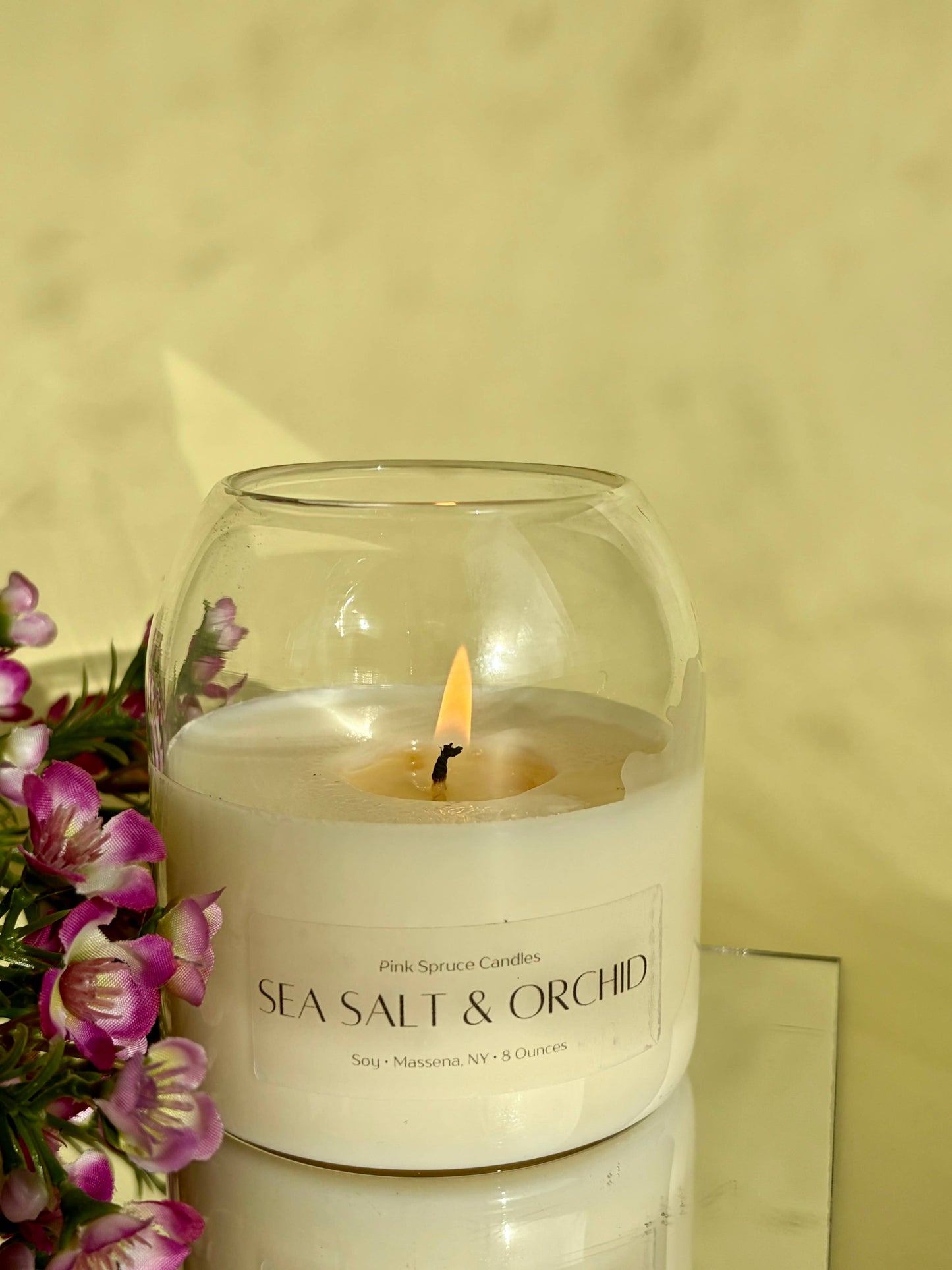 Handpoured Sea Salt & Orchid cork ball top soy candle 
