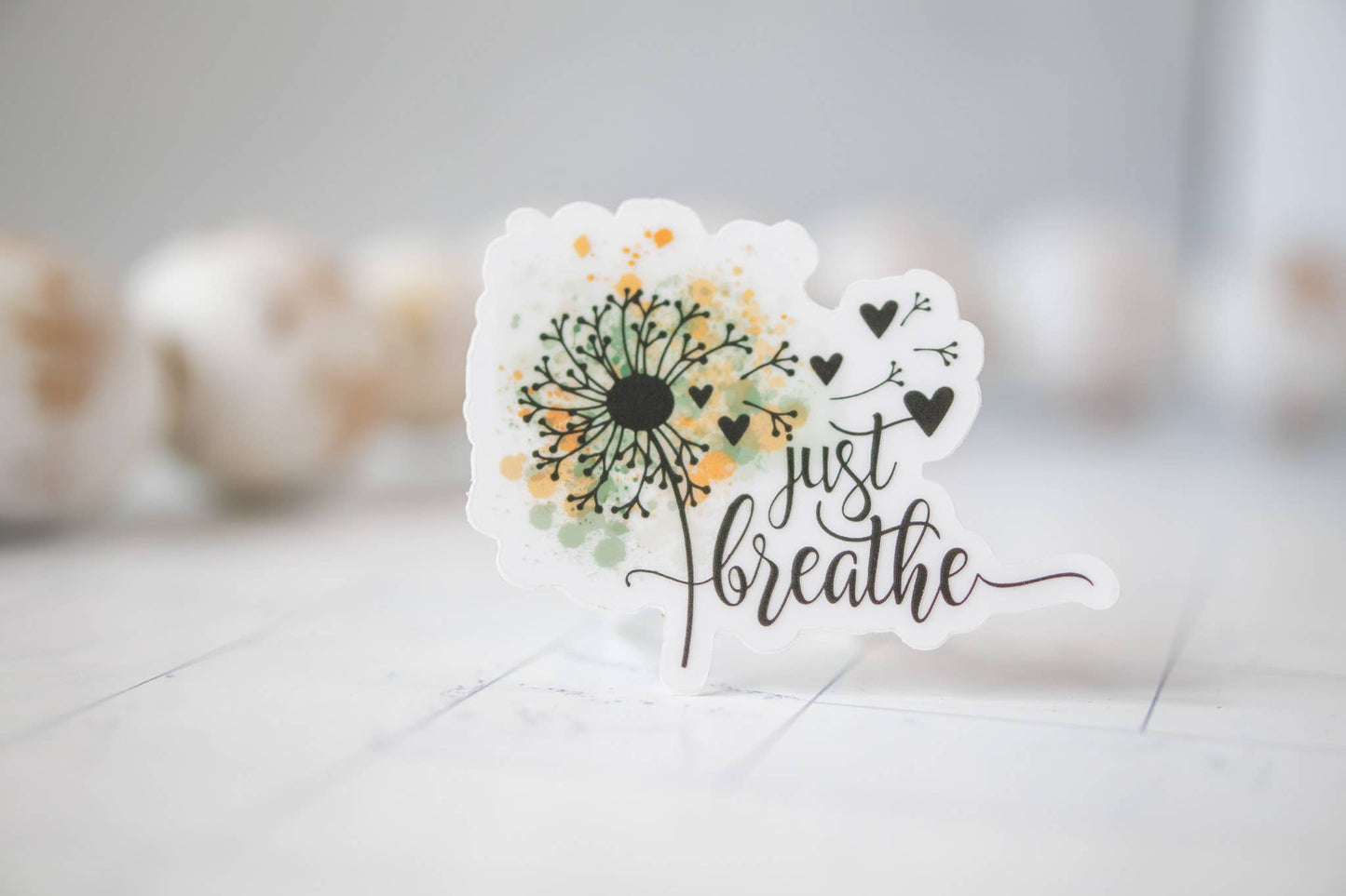 Just Breathe, Flower, Inspirational Vinyl Sticker, 3x3 in.
